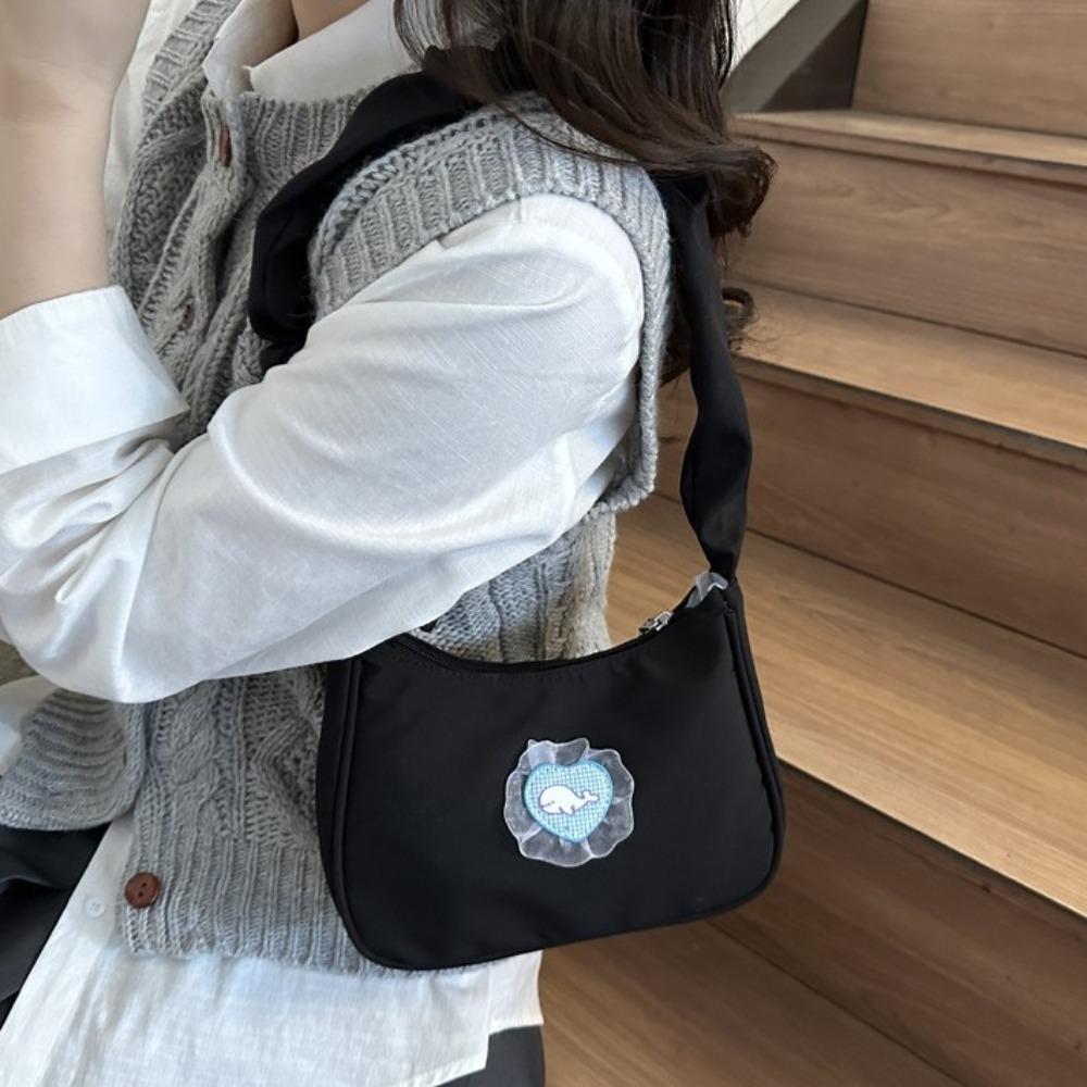 Nylon Canvas Underarm Bag Bow Hobo Bag Sweet Pleated Strap Shoulder Bag  Women