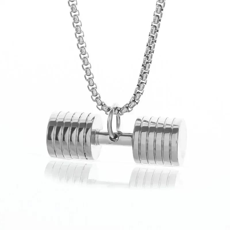 

Titanium Steel Dumbbell Pendant Gym Fitness Equipment Barbell Necklace Domineering Muscular Men Fitness Leisure Sports Jewelry