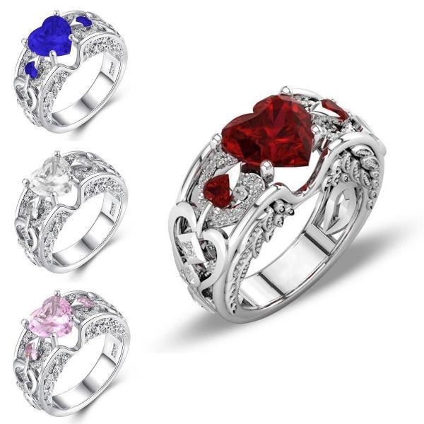 Elegant Women Ladies Rhinestone Princess Heart Shape Jewelry Wedding Ring