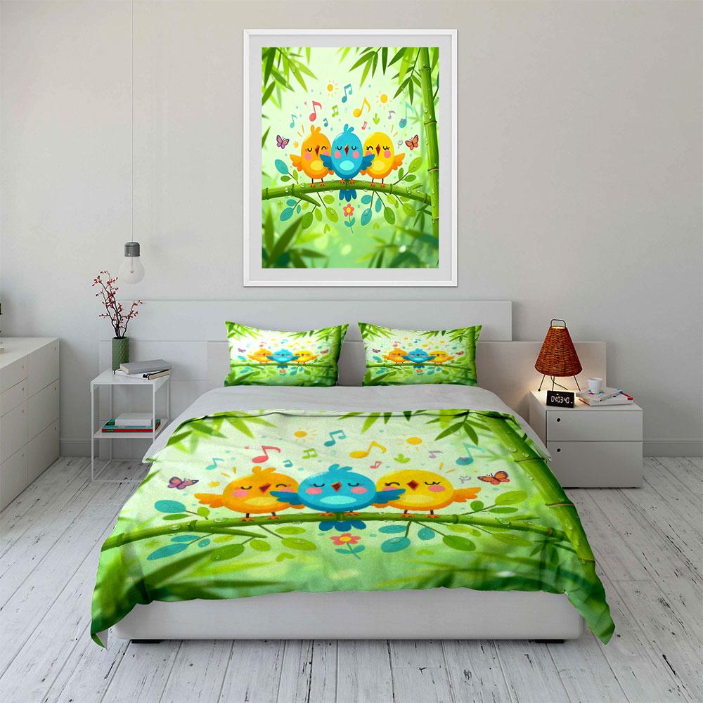 Cute Birds & Nature Decor Set Soft Comfortable Duvet Cover Bedding Set Included 1*Duvet Cover & 2*Pillowcases, Gift
