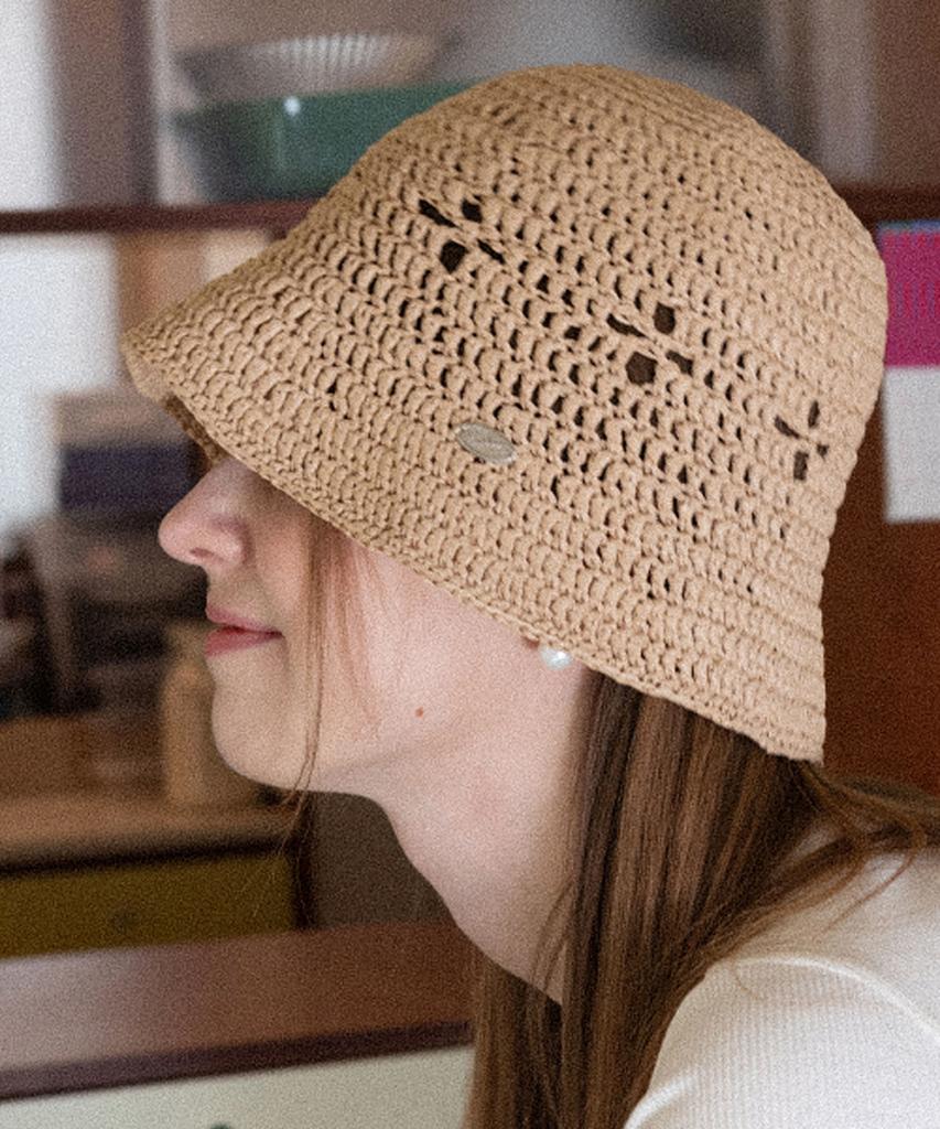 Seullouseulloulli Lily Handmade Crochet Raffia Bucket Hat _ Natural Beige