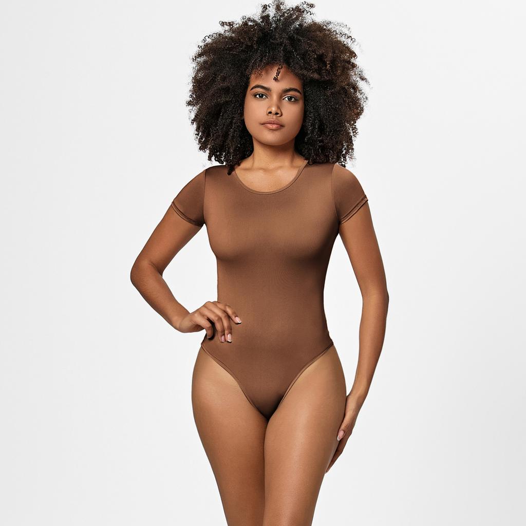 Women's Fashion Square Collar Bodysuit Solid Color Sexy Slim Plus Size Short-sleeved T-shirt Jumpsuit for Women