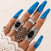 Black and White Emerald Ring, Personalized Retro Drip Cross Hollow Wide Edge Ring 5-piece Set for Men and Women
