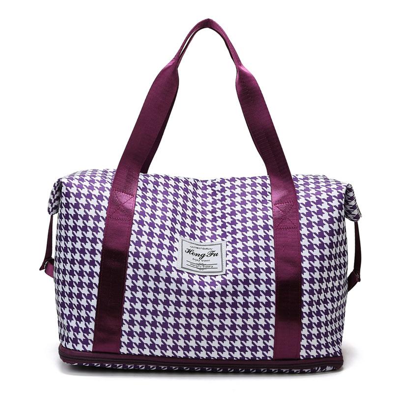 New extended travel bag women's shoulder large-capacity wet and dry separation yoga fitness bag plaid cover tie rod duffel bag