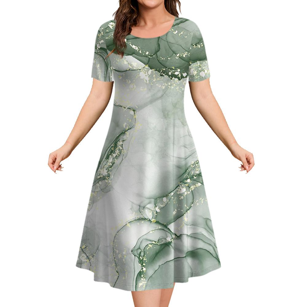 2026 New Summer Loose A-line Dress 3D Printing Short-sleeved Women's Evening Dress Women's Elegant Fashion Round Neck Dress