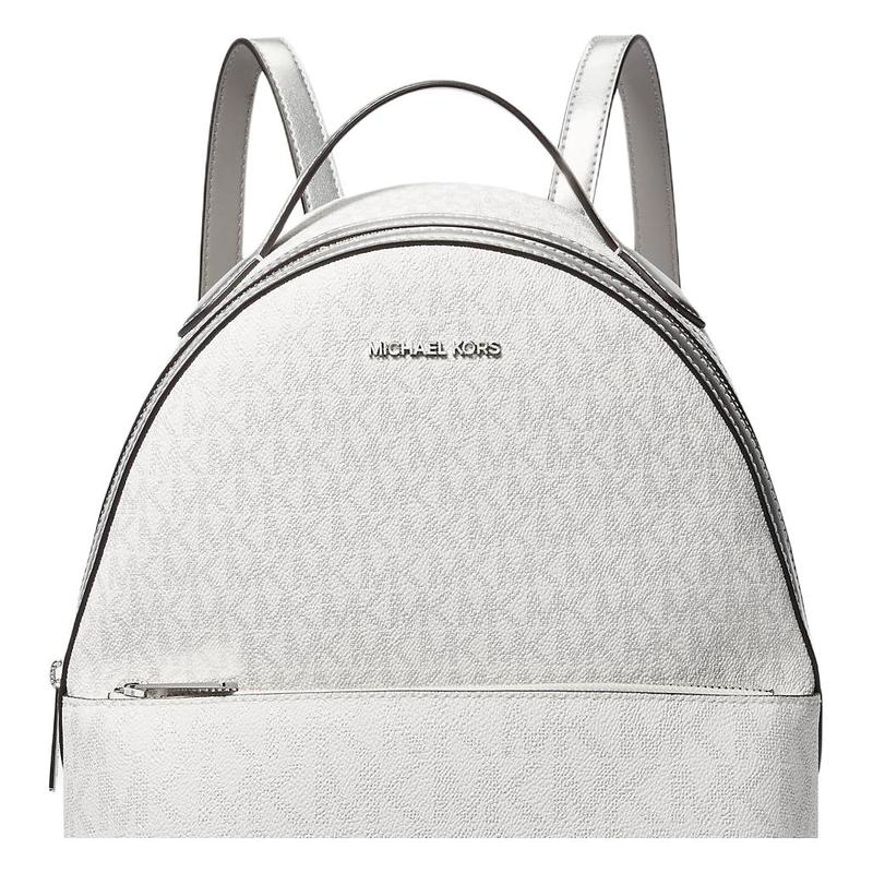 Michael Kors Sheila Metal Accessories Are Stylish and Simple Coated Canvas Backpack Medium Size Women's Silver