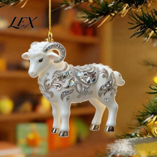 White Sheep Christmas Tree Decorations 2D Acrylic Keychain, Lamb Pendant for Car Rearview Mirror, Seasonal Home Ornament Backpack Bag Charm,