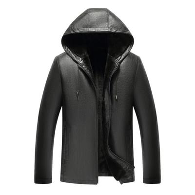 Men's Hooded Leather Coat, Thickened with Velvet, Mature Short Winter, Handsome Short Daddy Jacket