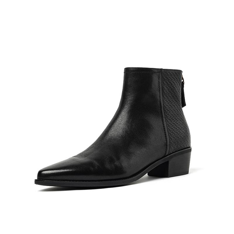 Fashion 2025 New Autumn Women Boots Pointed Toe Chunky Heel Shoes Genuine Leather Women Shoes Concise Zipper Ankle Boots Western Boots
