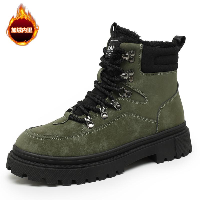 2024 Winter Outdoor Rhubarb Boots Labor Insurance Tooling Boots New Trendy Fashion Men's Boots British Fleece Martin Boots