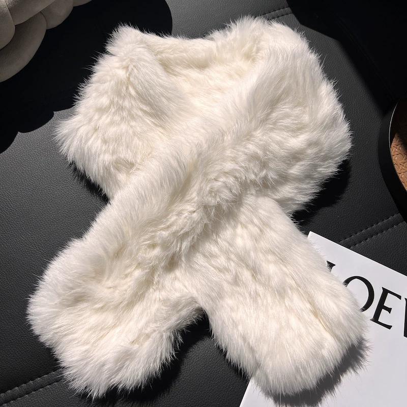 Rabbit Fur Knitted Scarf Women's Autumn and Winter High Sense Korean Version Versatile Warm Thickened Neck Protection Double-sided Fur Plush Scarf