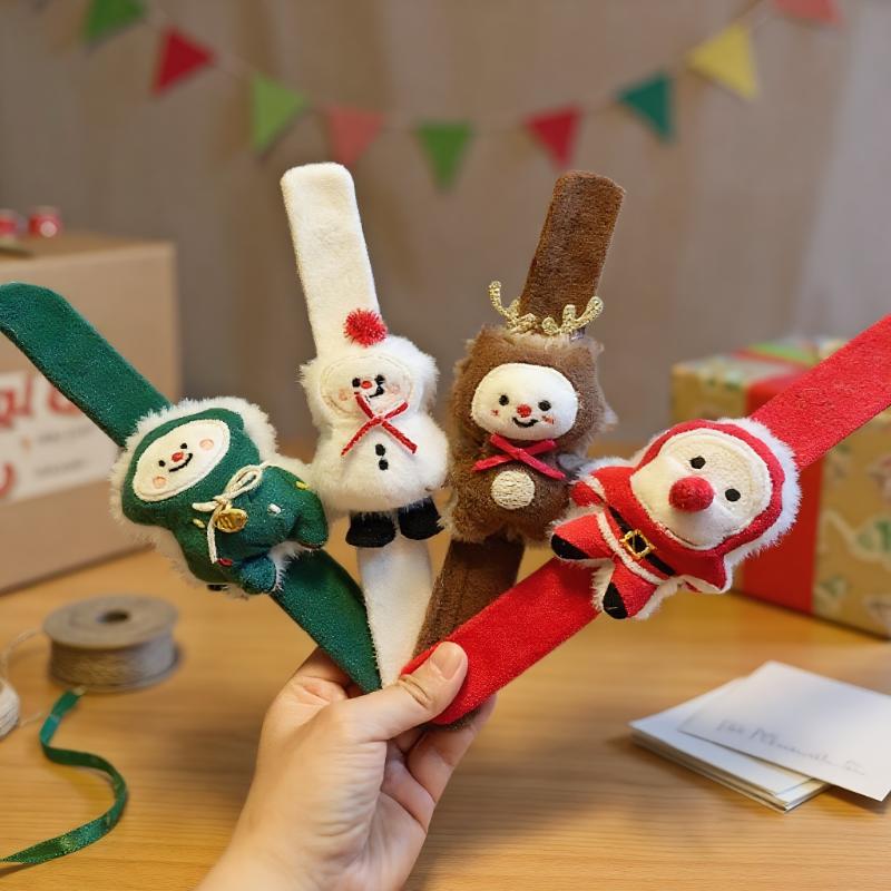 Christmas Clap Bracelet Cartoon Plush Elk Snowman Circle Bracelet For Xmas Hildren Gift New Year Decor Wrist Band