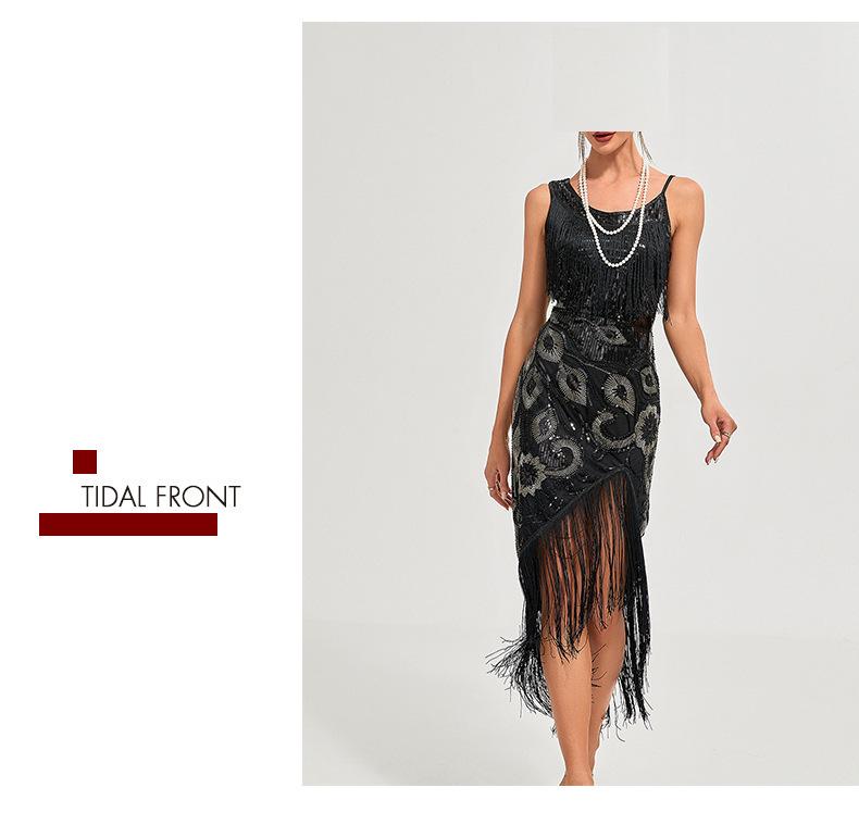 1920s Retro Sequin Tassel Midi Evening Dress