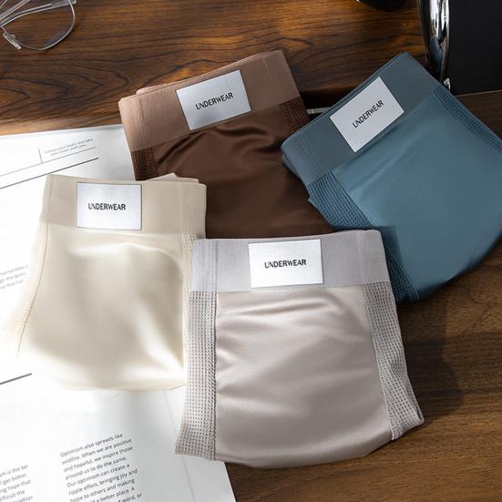 Slip da uomo in seta con design a rete Traspiranti Mutande Monocolore Elastiche per Uso Quotidiano e Biancheria da Notte