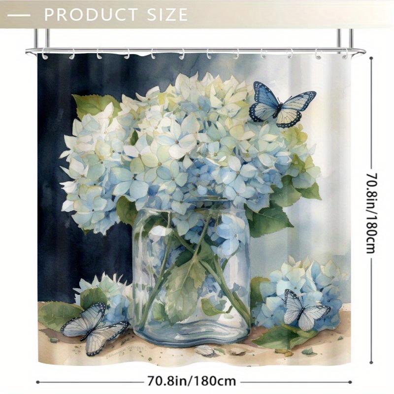1pc White Hydrangeas Jar Print Shower Curtain, Durable Polyester, Easy Clean, for Bathroom Decor