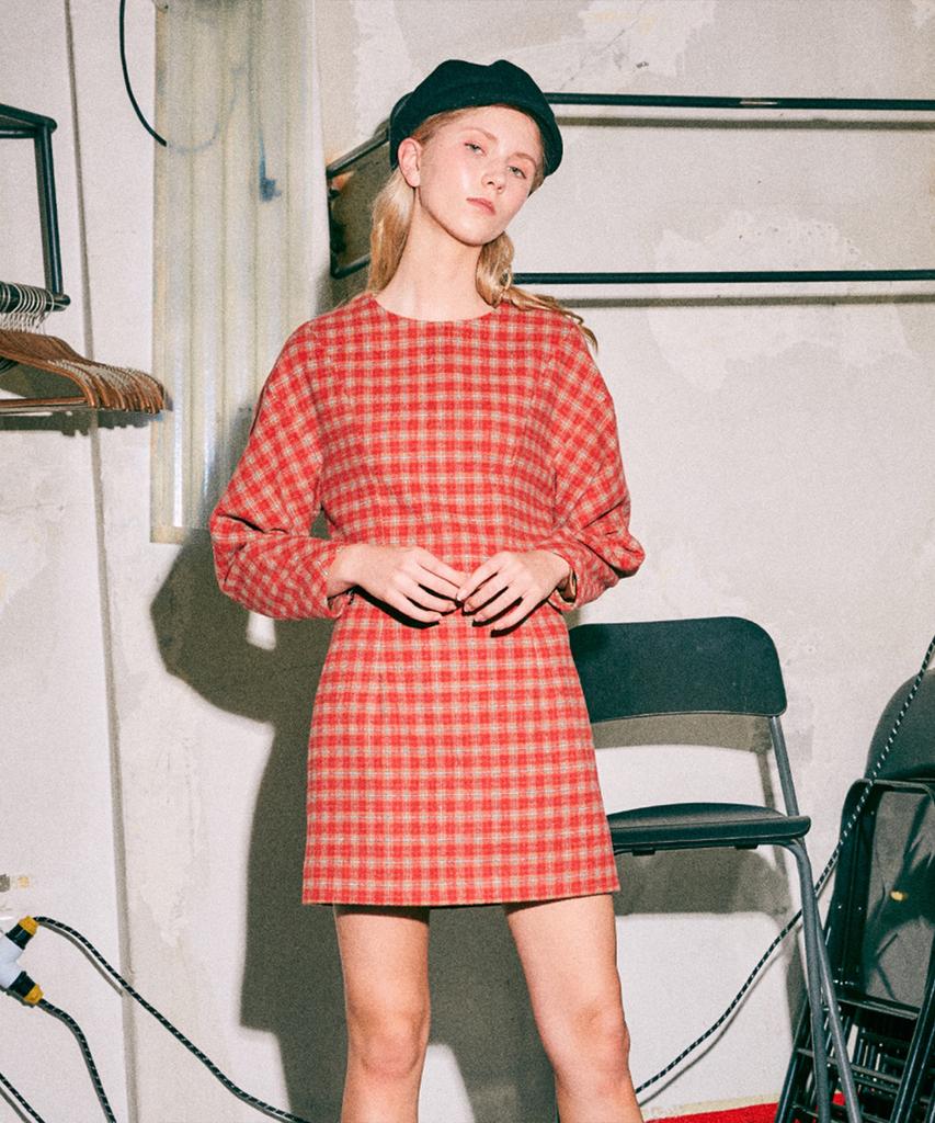 Near And Dear Holiday Check Mini Dress_Red