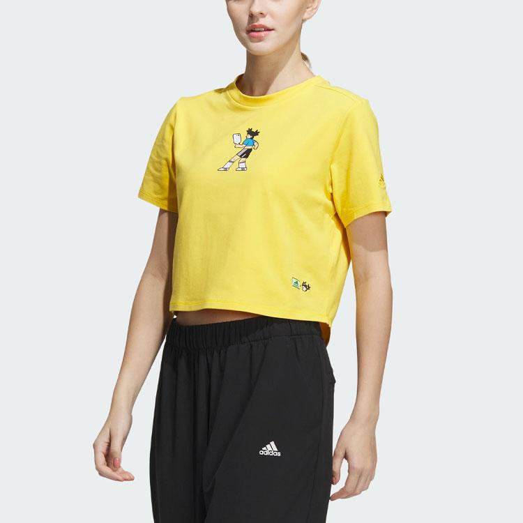 Adidas Graphic Tee Logo Embroidery Print Round Neck Short T-Shirt Women Tops Sun-Yellow HY2821