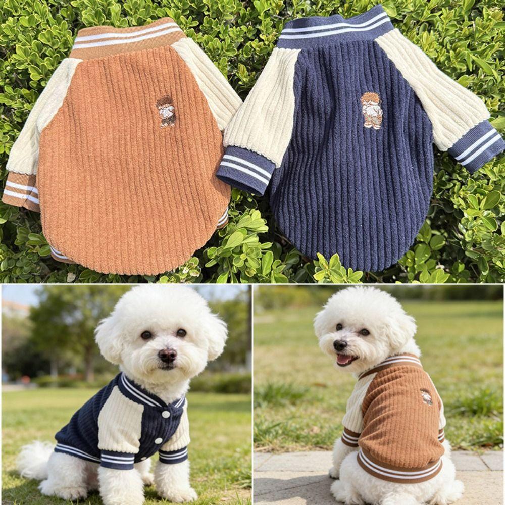 Embroidered Pet Baseball Jackets Warm Puppy Spring Clothes Thickened Puppy Coat Puppy Wear