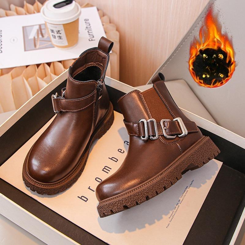 Autumn Girl Boot New Fashion Simple Ankle Boots Anti Slip Soft Sole Comfort Leather Boots Retro Trend Warm Short Kid Boot Botas