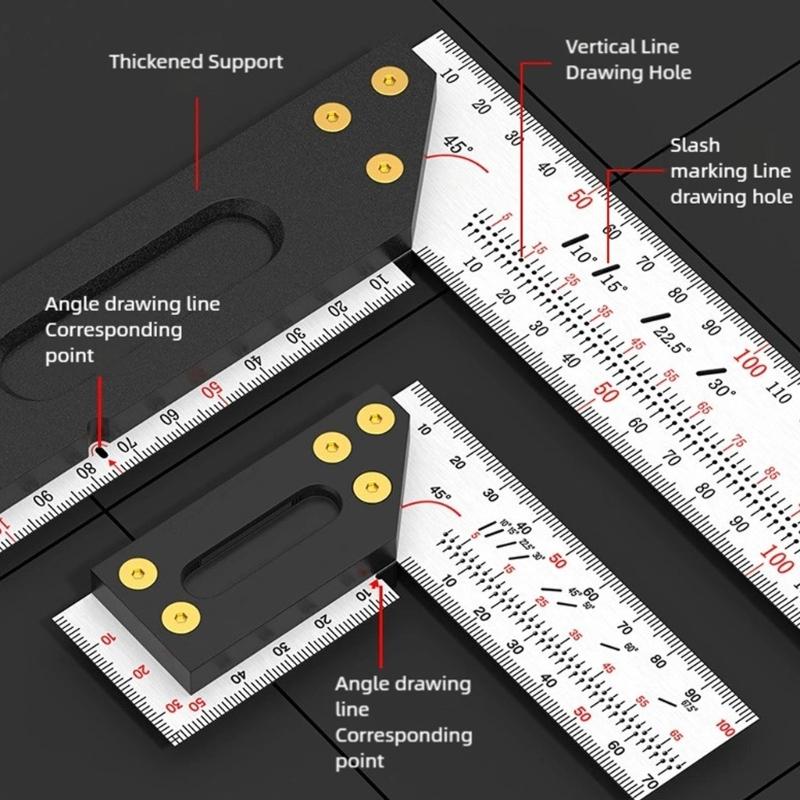 Multiple Functional Steel Carpenter Tool 45° Angles Guide & 90° Layout Square Upgrades for Accurate Marking & Measuring