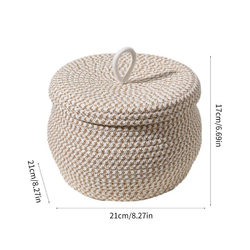 Round Storage Basket with Lid Hand-woven Eggs Baskets Girls Bedroom Organizer Desktop Cosmetic Organizer for Toy Towel top sale
