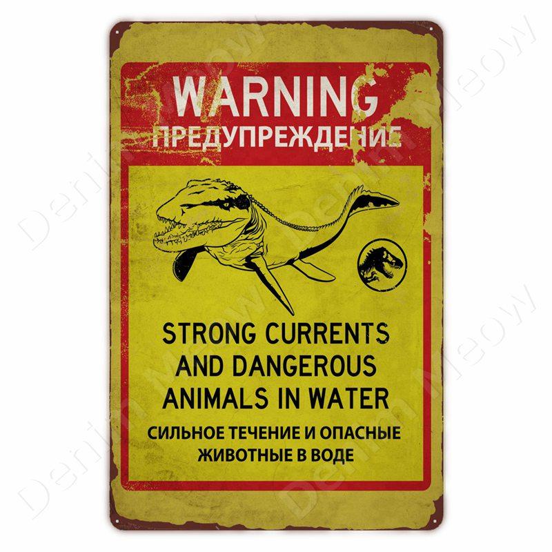 Vorsicht vor Dinosauriern Lustiges Vintage Blechschild Triceratops Plakette Wanddeko Garten Bauernhaus Außen Dekoration Vorsicht S