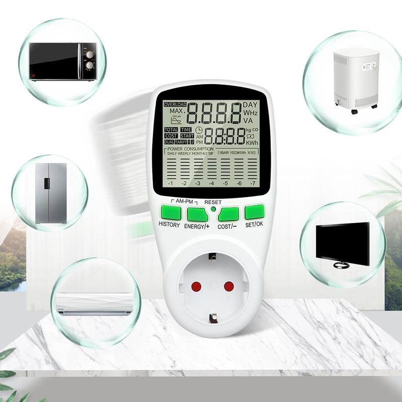 Digital Wattmeter AC Power Meter Electric Consumption Energy Meter EU Plug Socket Power Kilowatt Wattage Voltage Indicator