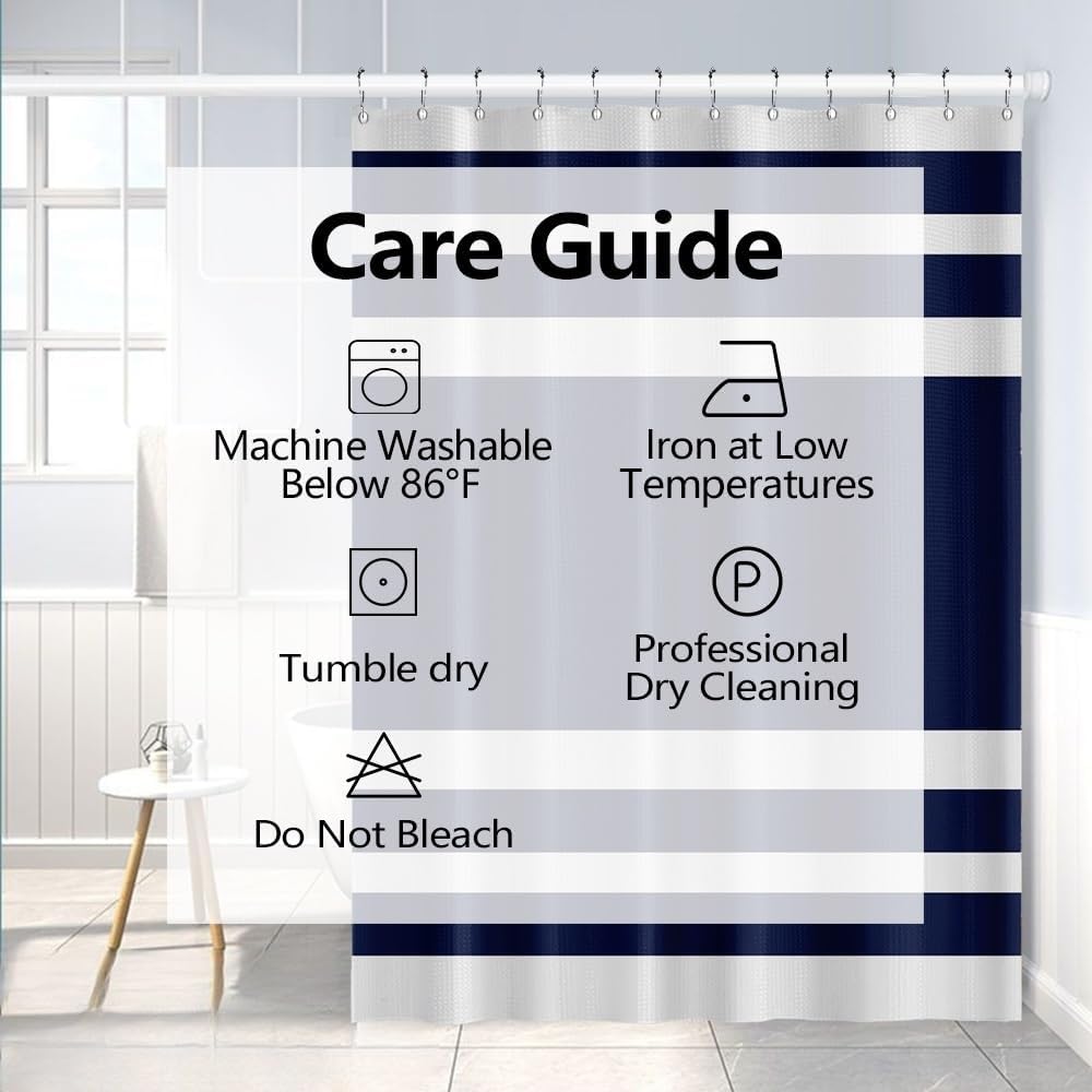 White Navy Blue Shower Curtain for Bathroom 72x72inches Boho Navy Blue and White Striped Waffle Shower Curtain Set with Hooks Bohemia Geometric