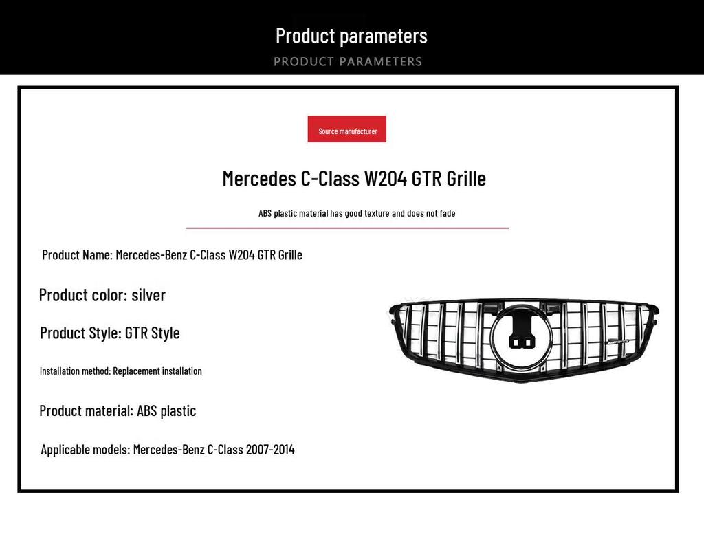 2007-2014 Mercedes-Benz C-Class W204 GT Silver Vertical Bar Grille Replacement