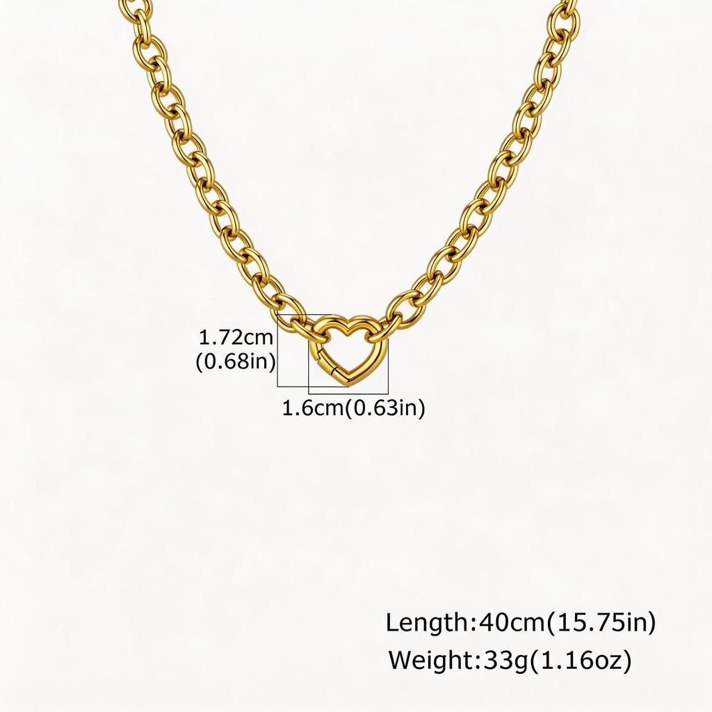 Chunky Heart Bracelet Stainless Steel Thick Rolo Link Chain Heart Carabiner Lock Non-Tarnish Jewelry for Women