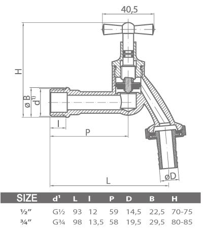 Chrome-Plated Garden Tap Tap, Polished, 3/4”