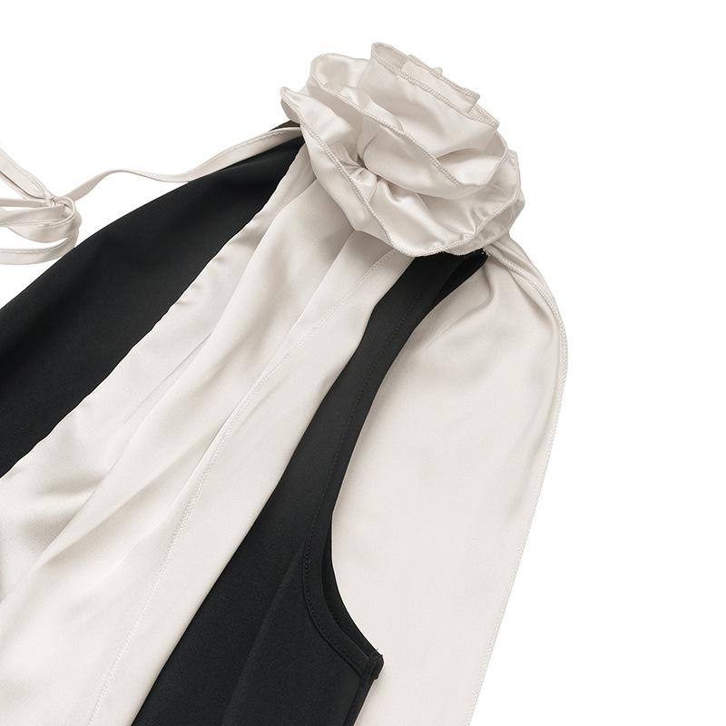 Dinner Wedding Party High Feeling Elegant Style V Neck Color Collision Sleeveless Dresses