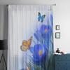 Cortinas Voil Transparentes de Flor Azul Primavera com Borboleta para Janela de Sala de Estar Cortina de Tule Transparente Cortinas para Quarto Decoração de Casa