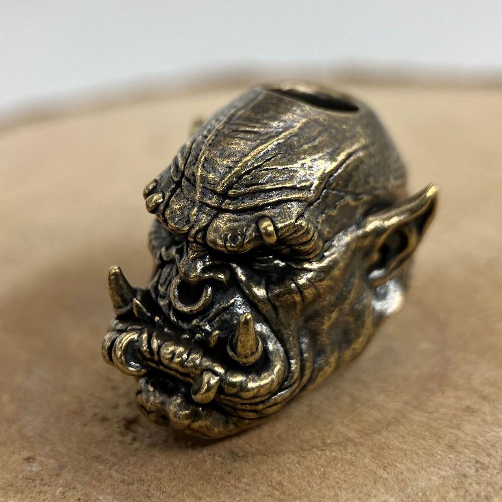 1pc Orc Head Statue Hell Roar Brass Knife Bead EDC Outdoor DIY Accessories Woven Lanyard Pendant Jewelry Punk Bracelet Charms