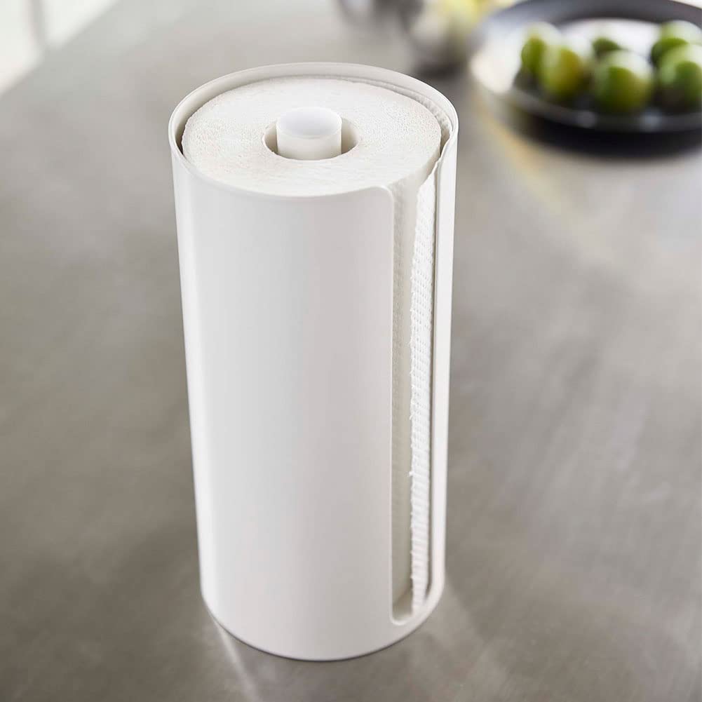Yamazaki Jitsugyo (Yamazaki) Concealable Kitchen Paper Holder White Approx. W11.5XD11.5XH24.5cm Tower Easy to Cut Kitchen Roll Holder 5571