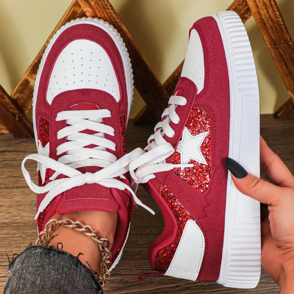Trendy Women Board Shoes Walking Flats Fashion Sequin Casual Sneakers Daily Versatile Leisure Shoes Breathable Flat Shoes
