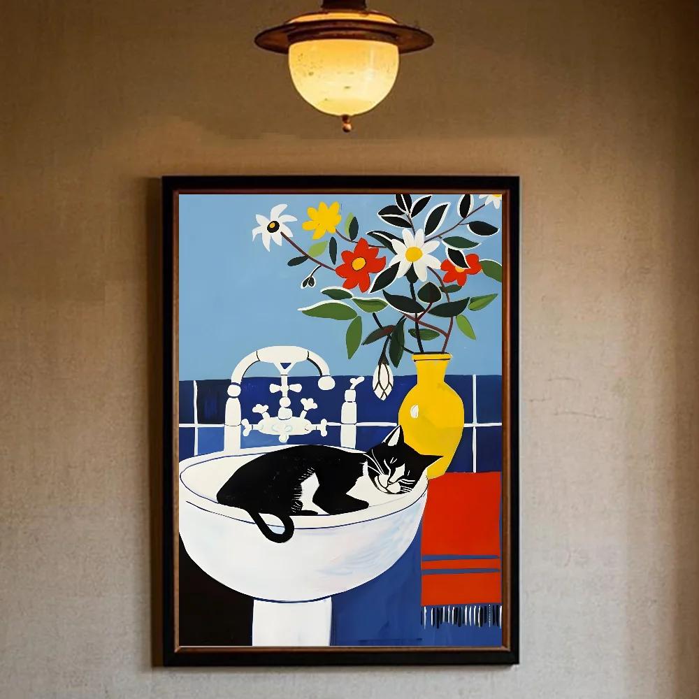 Art Green Bedroom and Cat Poster Minimalist Wall Art Print Canvas Painting Posters for Living Room Modern Home Decor