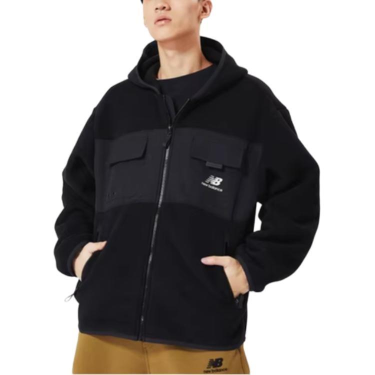 New Balance Alphabet Splicing Contrasting Colors Hooded Jacket Asia Sizing 'Black' Men's AMJ13382-BK