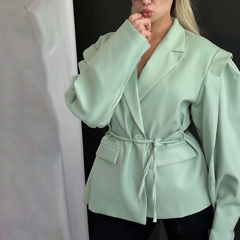 2025 Autumn/Winter European and American Women's Waist-Cinching Lace-Up Loose V-Neck Jacket