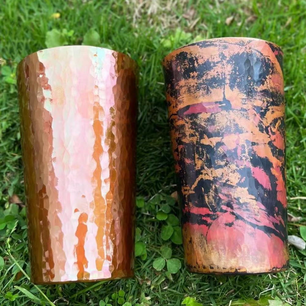 Tazza da Caffè in Rame Puro, Artigianale con Texture Retrò 350ml Moscow Mule con Tazza Tumbler in Pelle, Tazza da Tè Acqua Vintage Stoviglie