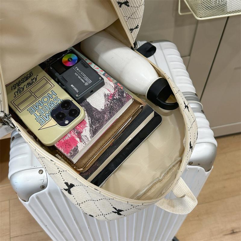 Corduroy Backpack Large Capacity Bow Print Backpack Student Schoolbag