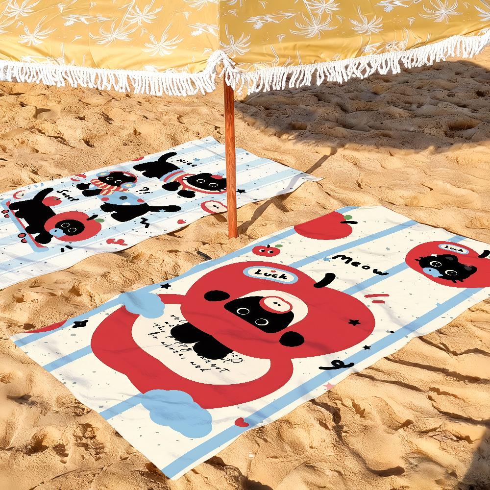 Cartoon Black Cat Cute Towel Quick Drying Beach Towels Are Suitable For Swimming Pools Camping Yoga And The Gym