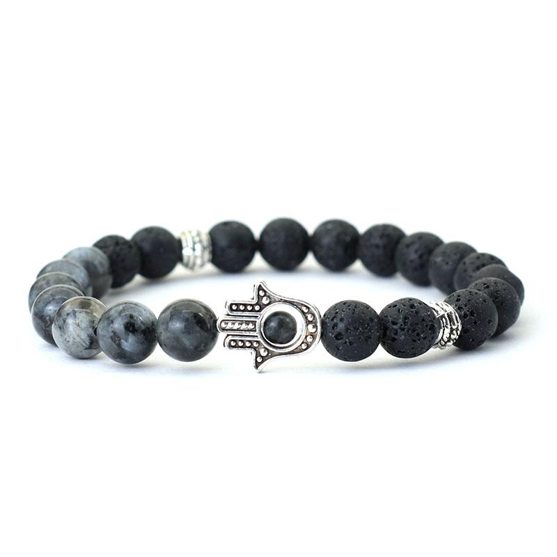 New Men Strand Bracelet Classic Fatima Braclet Natural Volcanic Rock Braslet Meditation Tibetan Brazalete Armband Herren Pulsera