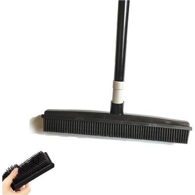 Pet Hair Removal Rubber Broom with Squeegee & Telescopic Handle, 2-in-1 Magic Silicone Sweeper for Carpet, Hardwood, Tile & Window Cleaning