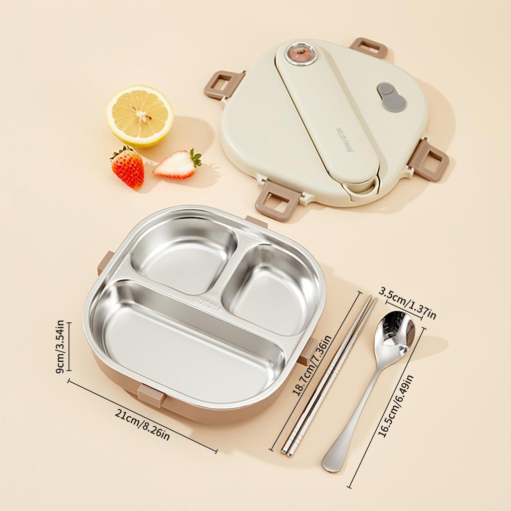 WORTHBUY Cute 304 Stainless Steel Divided Lunch Box With Cutlery Heatable Large Capacity Sealed Food Container Set For Student