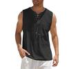 Canottiere da uomo Cotone Lino Traspirante Leggero Colore Unito Design con Coulisse Scollo a V Sensazione Fresca Stile Vacanza Top Maschili
