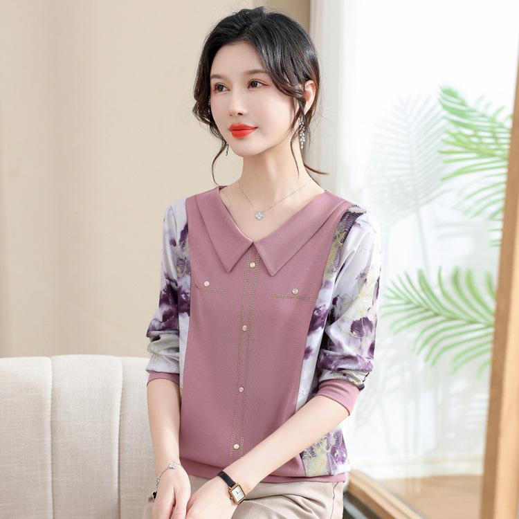 

Spring and Autumn New Floral Thin Shirt Korean Version Doll Collar Foreign Style Bottoming Shirt 5XL