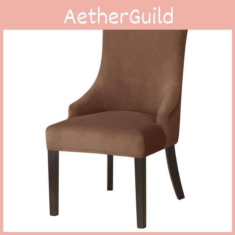 Velvet Wingback Stretch Chair Cover High Back Sloping Arm Dining Chairs Cover