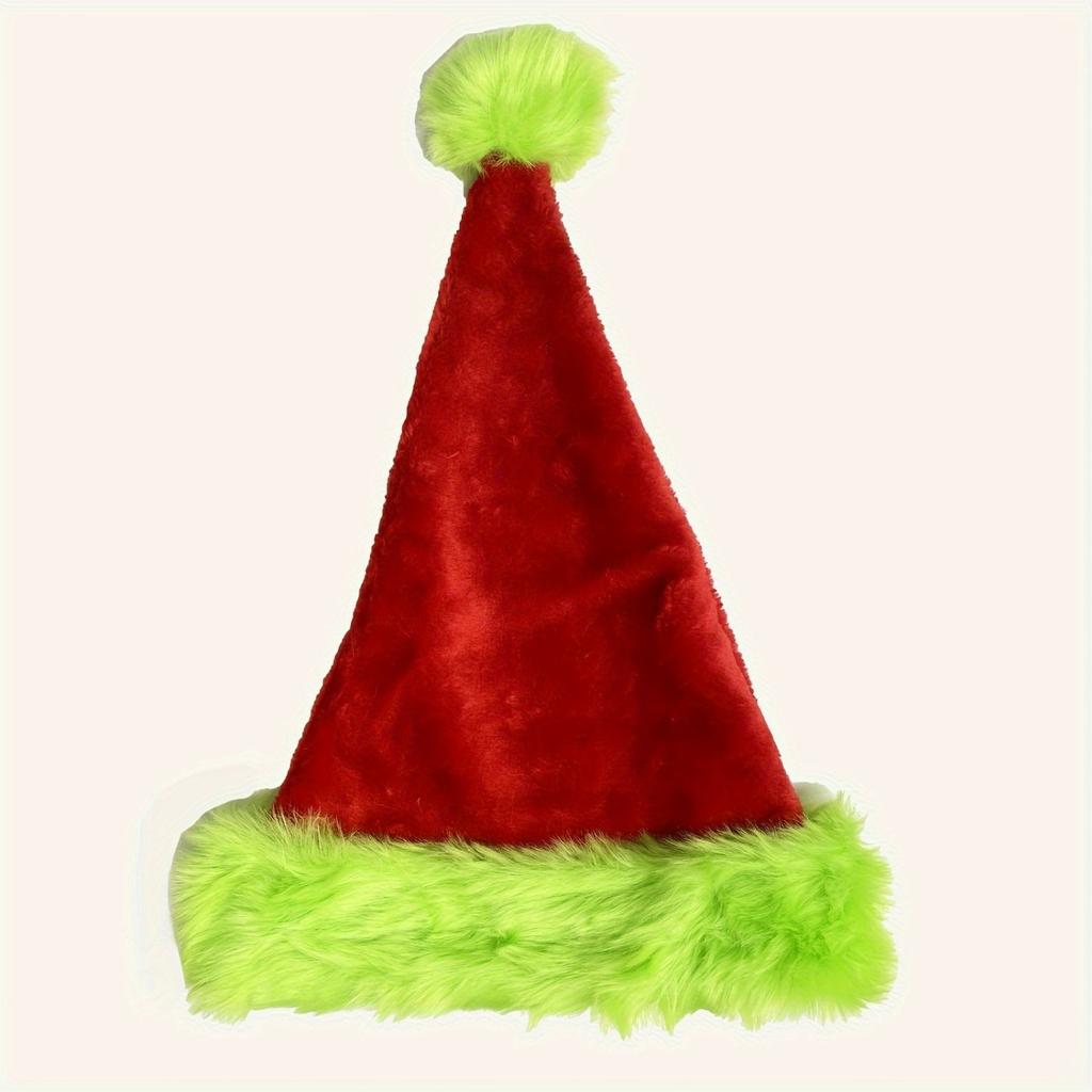 Fluorescent Green Edge Red Santa Hat Plush Double Insulation Soft Material Christmas Party Holiday Decorative Hat