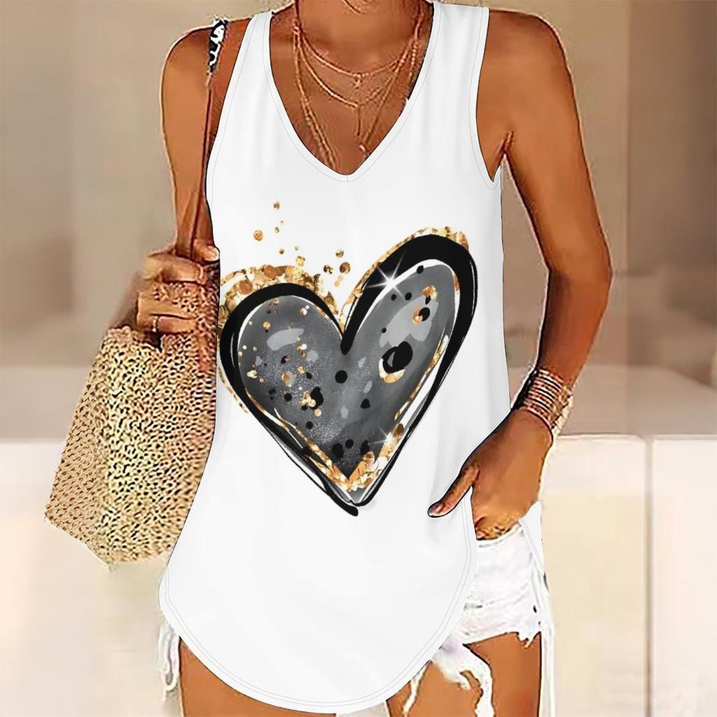 3D Hartvormig Patroon Bedrukte Tanktops voor Dames Workout Yoga Sportschool Bedrukte Zomer Sportshirts Grote Maten Vesten Valentijnsdag Exclusief